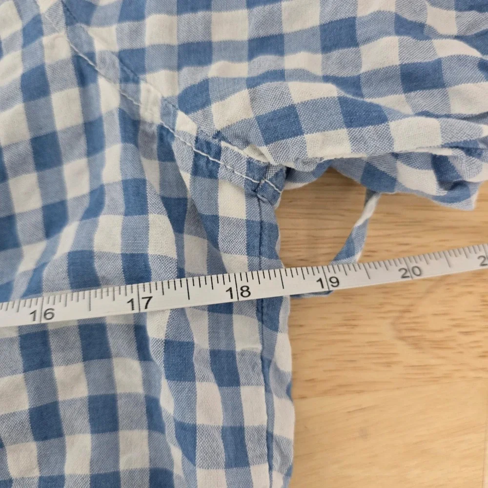 Madewell Blue White Gingham Tie‎ Keyhole Short Sleeve Peasant Blouse XS